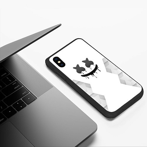 Чехол iPhone XS Max матовый Marshmello white poly / 3D-Черный – фото 3