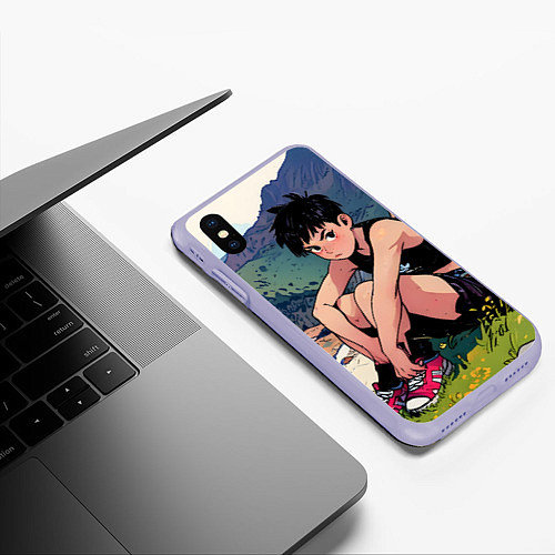 Чехол iPhone XS Max матовый A girl anime / 3D-Светло-сиреневый – фото 3