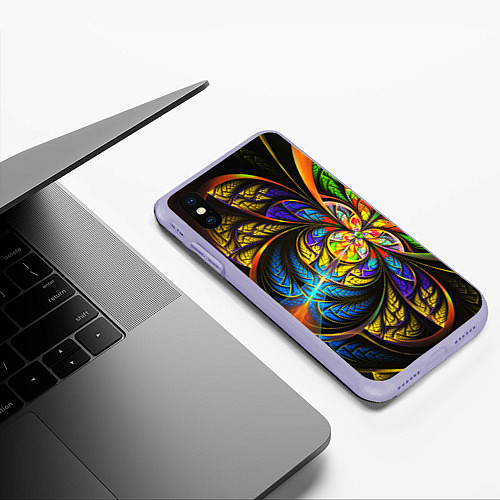 Чехол iPhone XS Max матовый Фрактальный оптический узор в цвете / 3D-Светло-сиреневый – фото 3