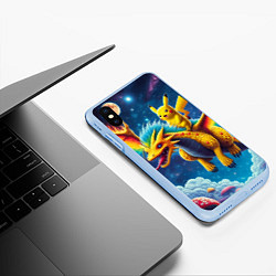 Чехол iPhone XS Max матовый Pikachu on a fabulous dragon - neon glow, цвет: 3D-голубой — фото 2