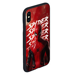 Чехол iPhone XS Max матовый Spider-man red background, цвет: 3D-черный — фото 2