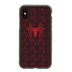 Чехол iPhone XS Max матовый Spider-Man logo, цвет: 3D-темно-зеленый