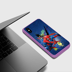 Чехол iPhone XS Max матовый Spider-man with a spider web, цвет: 3D-фиолетовый — фото 2