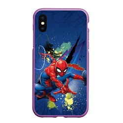 Чехол iPhone XS Max матовый Spider-man with a spider web, цвет: 3D-фиолетовый