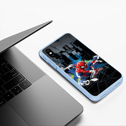 Чехол iPhone XS Max матовый Spider-man over the city, цвет: 3D-голубой — фото 2