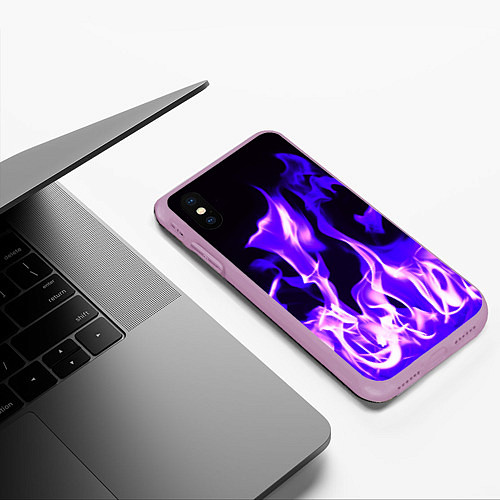 Чехол iPhone XS Max матовый Неоновый огненный стиль / 3D-Сиреневый – фото 3