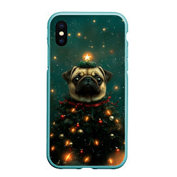 Чехол iPhone XS Max матовый Мопс - новогодняя елка, цвет: 3D-мятный