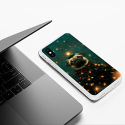 Чехол iPhone XS Max матовый Мопс - новогодняя елка, цвет: 3D-белый — фото 2