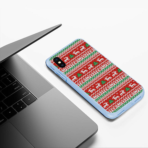 Чехол iPhone XS Max матовый Deer christmas pattern / 3D-Голубой – фото 3