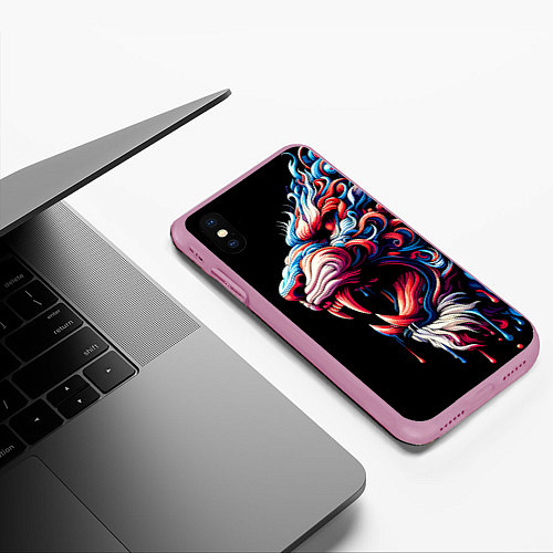 Чехол iPhone XS Max матовый Фантазийный красочный тигр - ирезуми / 3D-Розовый – фото 3