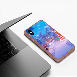 Чехол iPhone XS Max матовый Сказочный новогодний дворик, цвет: 3D-коричневый — фото 2