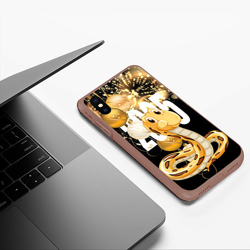 Чехол iPhone XS Max матовый 2025 год - змея и новогодний салют / 3D-Коричневый – фото 3