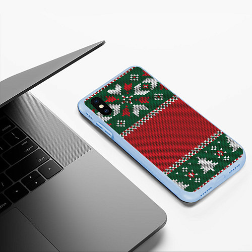 Чехол iPhone XS Max матовый Knitted Christmas Pattern / 3D-Голубой – фото 3