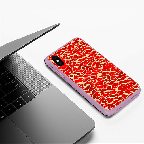 Чехол iPhone XS Max матовый Красные плитки на кремовом фоне / 3D-Сиреневый – фото 3