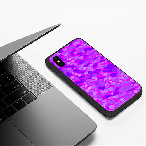 Чехол iPhone XS Max матовый Фиолетовые плитки на розовом фоне / 3D-Черный – фото 3