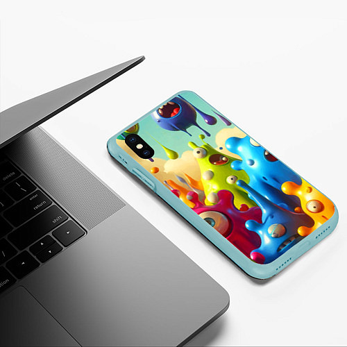 Чехол iPhone XS Max матовый Мультяшные персонажи - нейроарт / 3D-Мятный – фото 3