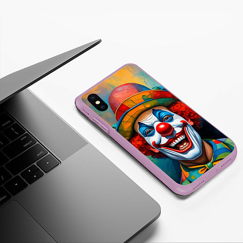 Чехол iPhone XS Max матовый Нейросеть - безумный клоун / 3D-Сиреневый – фото 3