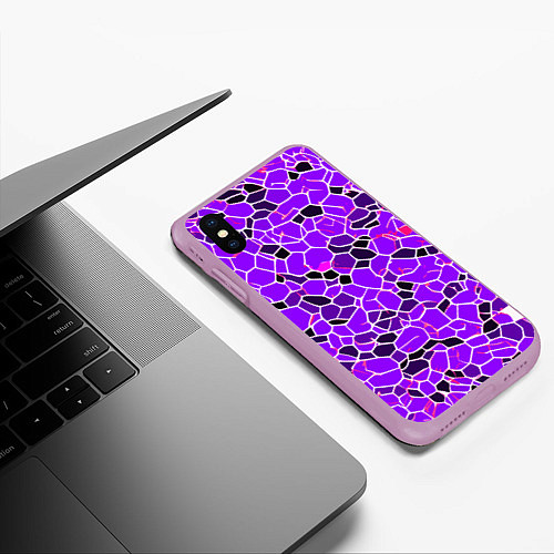 Чехол iPhone XS Max матовый Абстрактные плитки фиолетовые и чёрные / 3D-Сиреневый – фото 3