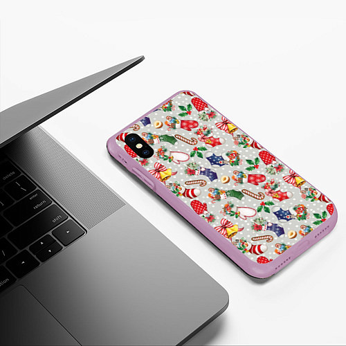 Чехол iPhone XS Max матовый Christmas Pattern / 3D-Сиреневый – фото 3