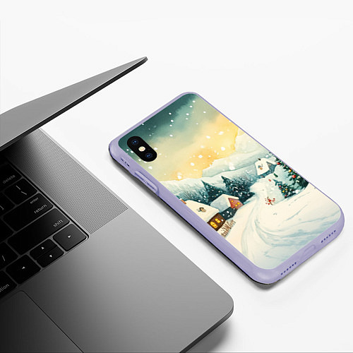 Чехол iPhone XS Max матовый Праздничная деревушка / 3D-Светло-сиреневый – фото 3