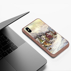 Чехол iPhone XS Max матовый Снежный новогодний город, цвет: 3D-коричневый — фото 2