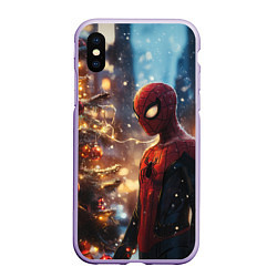 Чехол iPhone XS Max матовый Spider-man new year, цвет: 3D-светло-сиреневый