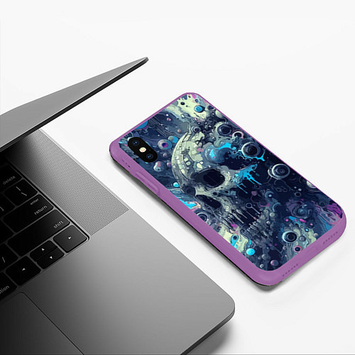 Чехол iPhone XS Max матовый Vanguard compozition with skull - ai art fantasy / 3D-Фиолетовый – фото 3