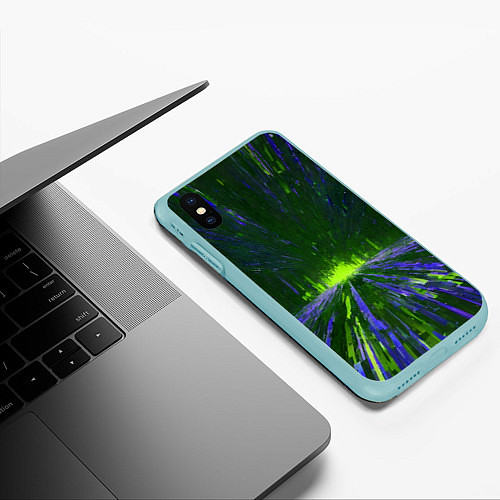 Чехол iPhone XS Max матовый Абстрактный путь в зелёный портал / 3D-Мятный – фото 3