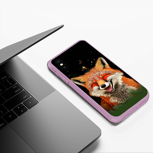 Чехол iPhone XS Max матовый Лиса с улыбкой / 3D-Сиреневый – фото 3