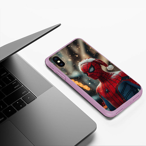 Чехол iPhone XS Max матовый New year Spider-man / 3D-Сиреневый – фото 3