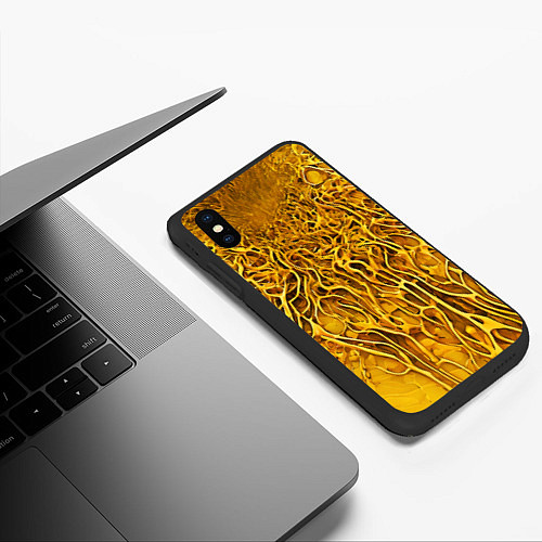 Чехол iPhone XS Max матовый Жёлтый симбионт абстракция / 3D-Черный – фото 3