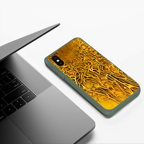 Чехол iPhone XS Max матовый Жёлтый симбионт абстракция / 3D-Темно-зеленый – фото 3