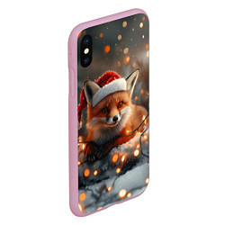 Чехол iPhone XS Max матовый Новогодняя лисица с огоньками, цвет: 3D-розовый — фото 2