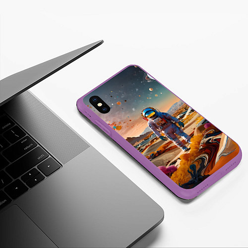 Чехол iPhone XS Max матовый Космонавт на красочной планете / 3D-Фиолетовый – фото 3