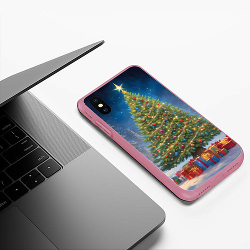 Чехол iPhone XS Max матовый Рождественская елка с подарками / 3D-Малиновый – фото 3