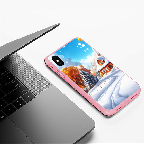 Чехол iPhone XS Max матовый Новогодний пейзаж и домики / 3D-Баблгам – фото 3