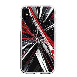 Чехол iPhone XS Max матовый Чёрно-красно-белая абстракция, цвет: 3D-белый