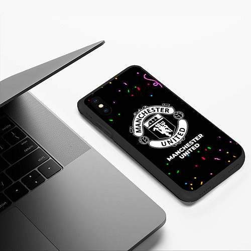 Чехол iPhone XS Max матовый Manchester United конфети / 3D-Черный – фото 3