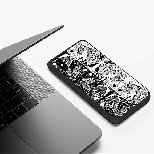 Чехол iPhone XS Max матовый Драконы инь и янь с узорами / 3D-Черный – фото 3