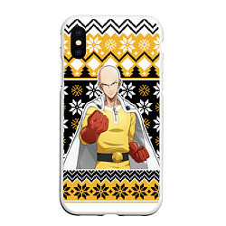 Чехол iPhone XS Max матовый One-Punch Man sweater, цвет: 3D-белый