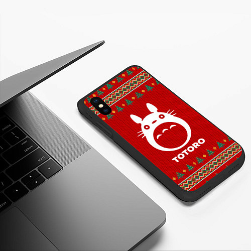 Чехол iPhone XS Max матовый Totoro new year / 3D-Черный – фото 3