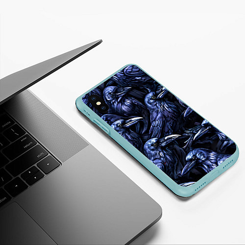 Чехол iPhone XS Max матовый Черные вороны / 3D-Мятный – фото 3