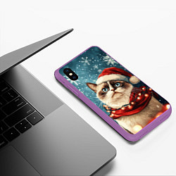 Чехол iPhone XS Max матовый Уставший новогодний кот, цвет: 3D-фиолетовый — фото 2