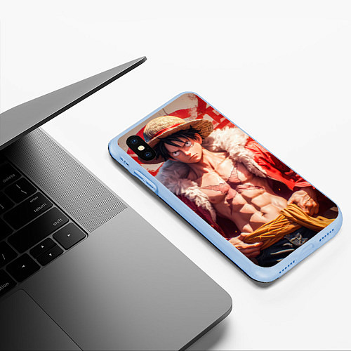 Чехол iPhone XS Max матовый One piece Monkey D Luffy / 3D-Голубой – фото 3