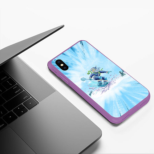 Чехол iPhone XS Max матовый Мороз сноубордист со змеей / 3D-Фиолетовый – фото 3