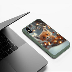 Чехол iPhone XS Max матовый Лисичка и гирлянда, цвет: 3D-темно-зеленый — фото 2