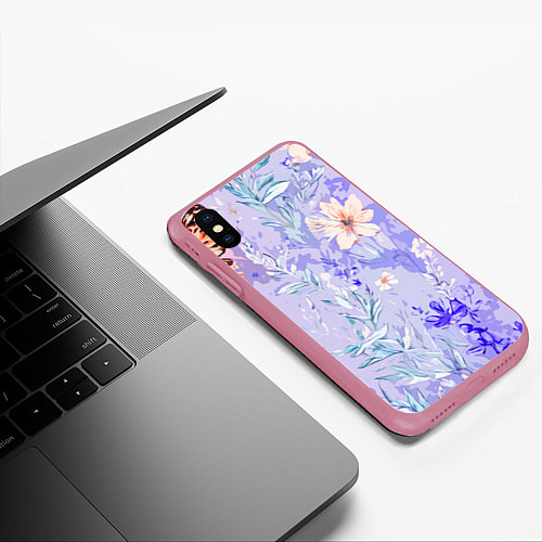 Чехол iPhone XS Max матовый Растения на розовом фоне / 3D-Малиновый – фото 3