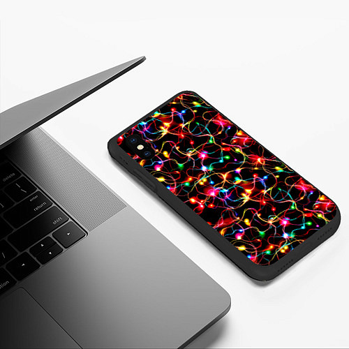 Чехол iPhone XS Max матовый Новогодние гирлянды / 3D-Черный – фото 3