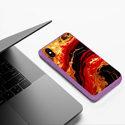 Чехол iPhone XS Max матовый Красно-золотые брызги на чёрном фоне, цвет: 3D-фиолетовый — фото 2