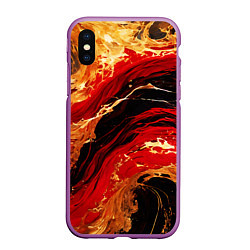 Чехол iPhone XS Max матовый Красно-золотые брызги на чёрном фоне, цвет: 3D-фиолетовый